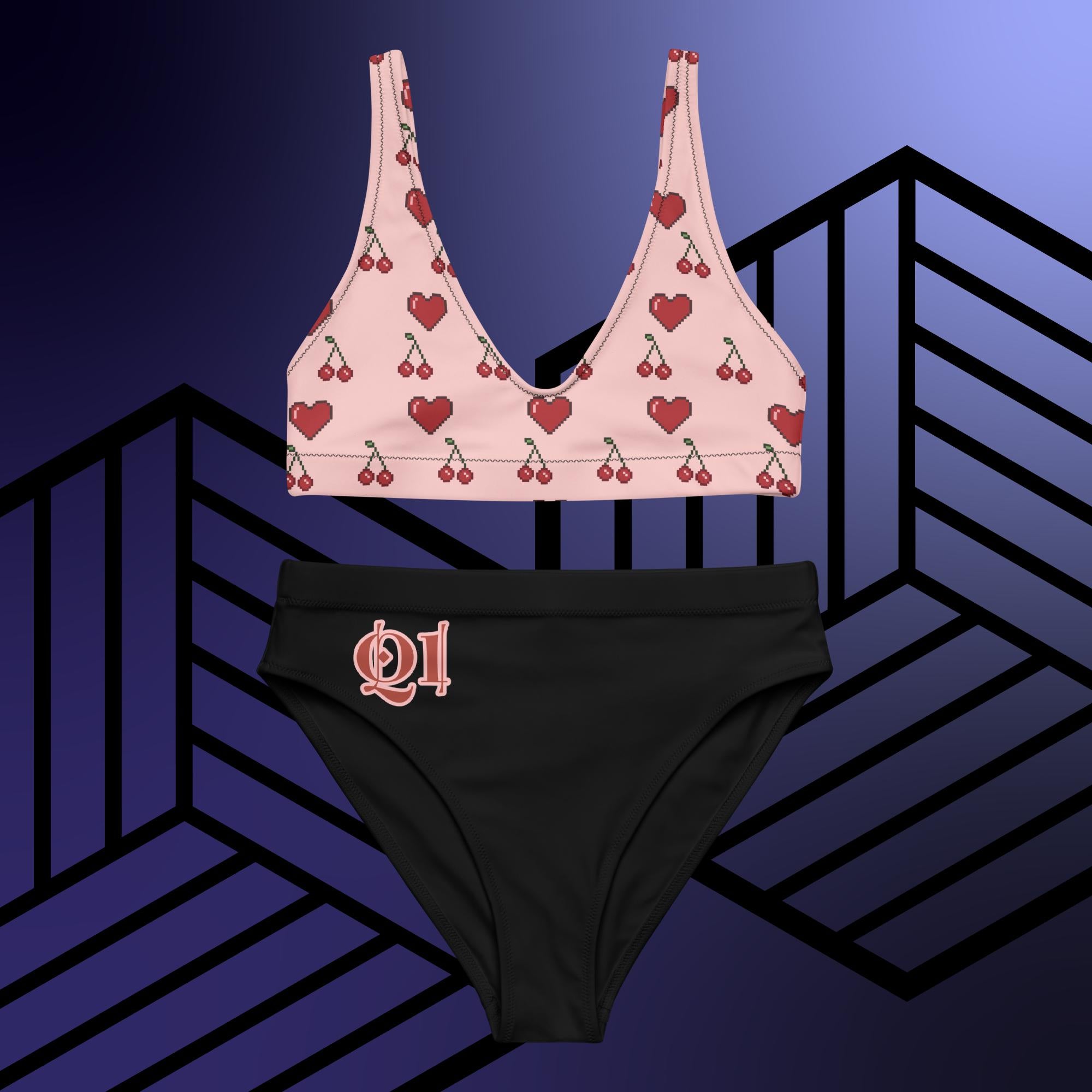 Cute Retro Hearts high-waisted bikini